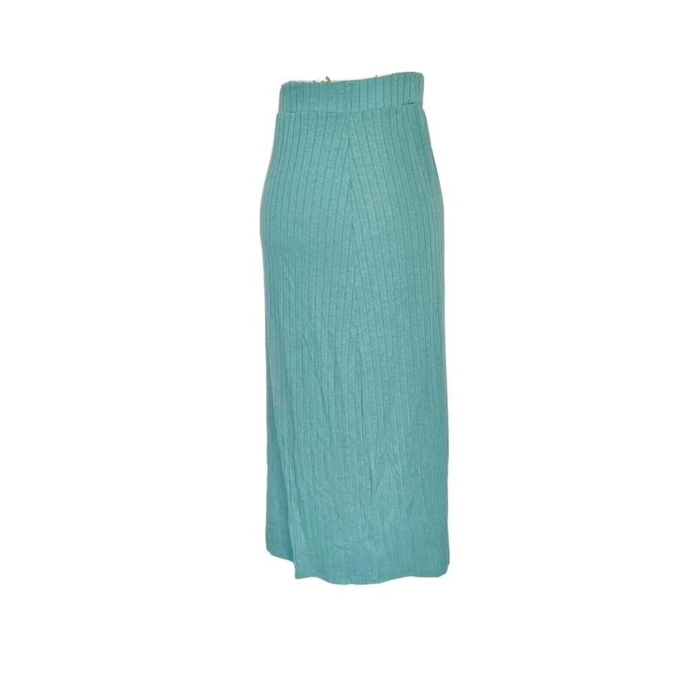 Y2K 90s Skirt Womens Long  Slit Ribbed Midi Sz Medium Baddie Knit Pencil Green